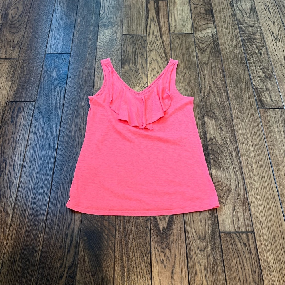 Lilly Pulitzer Coral Sleeveless Ruffle Top, XS
